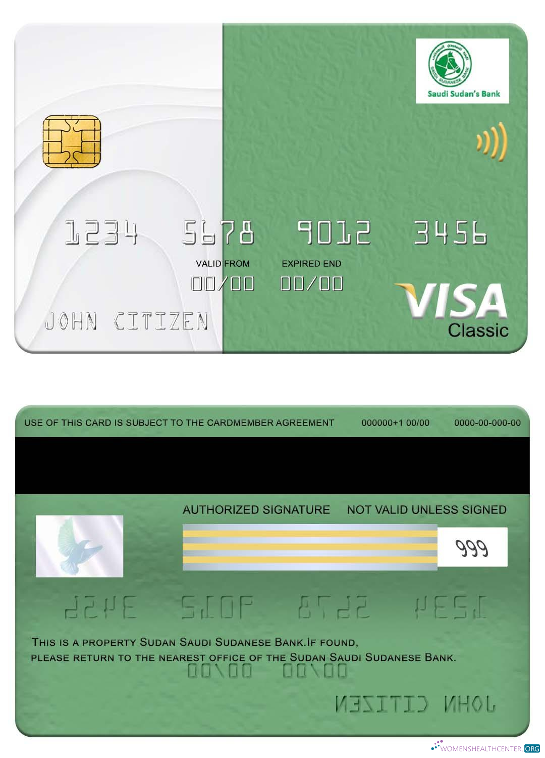 Download Sudan Saudi Sudanese Bank visa classic card Photoshop template
